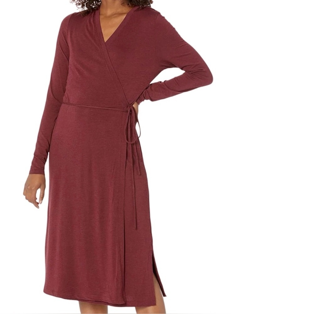New Prana Foundation Long Sleeve Wrap Dress Maroon Heather